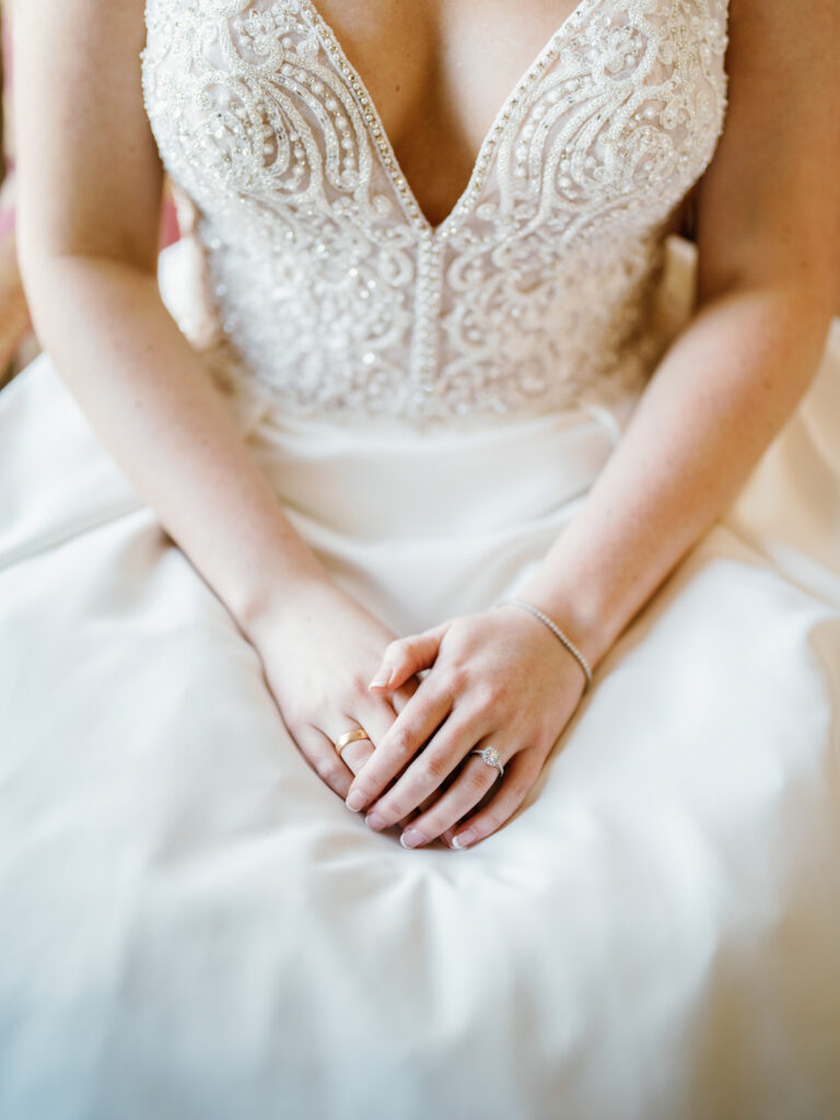 A Bride's wedding dress buttoned up for Sun Valley Wedding