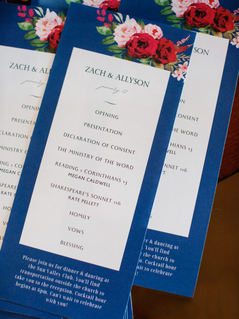 Wedding Programs Inside Saint Thomas Episcopal Church in Sun Valley