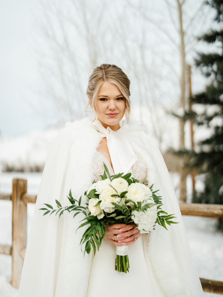 Sun Valley Wedding Bride in snow