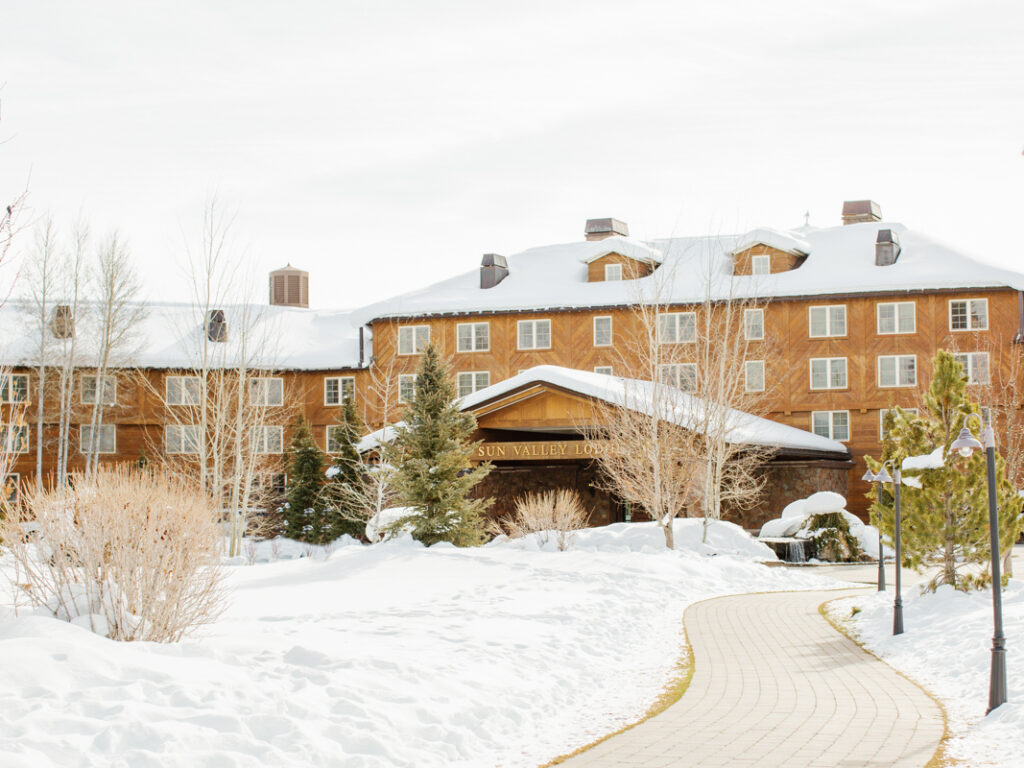 Sun Valley Lodge in snow for a Winter Wedding Getting Ready location