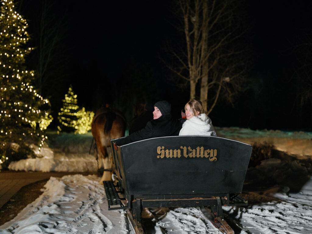 Sun Valley Club Sleigh with a bride and groom