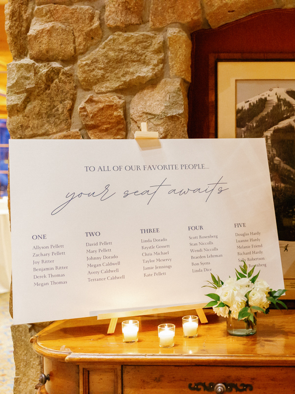 Guest seating Chart at Sun Valley Club wedding
