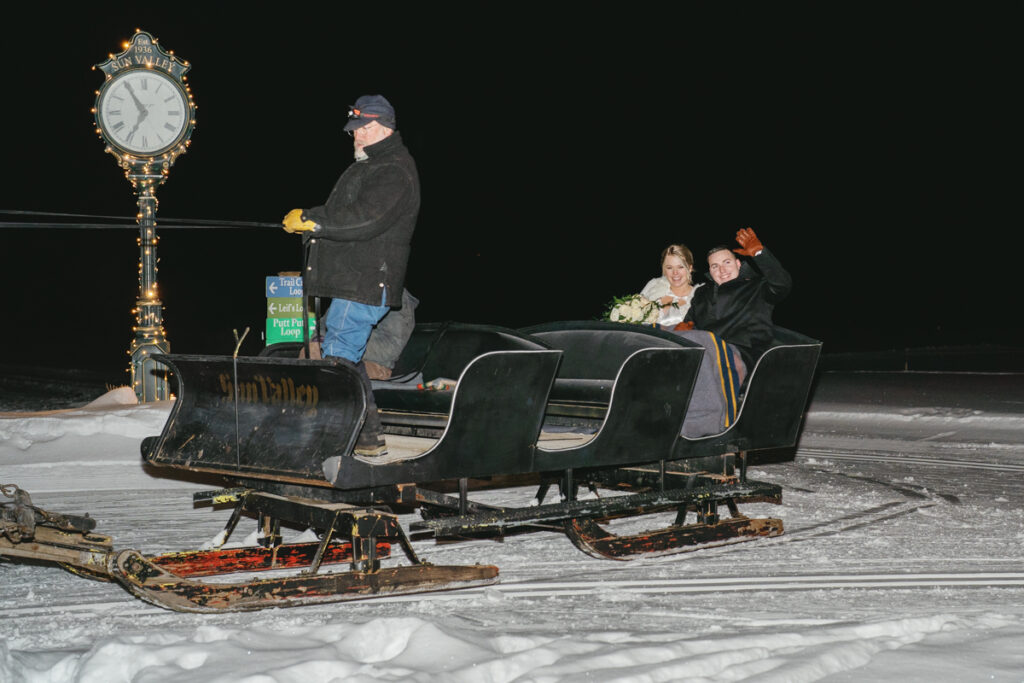 Sun Valley Wedding sleigh ride Newlyweds