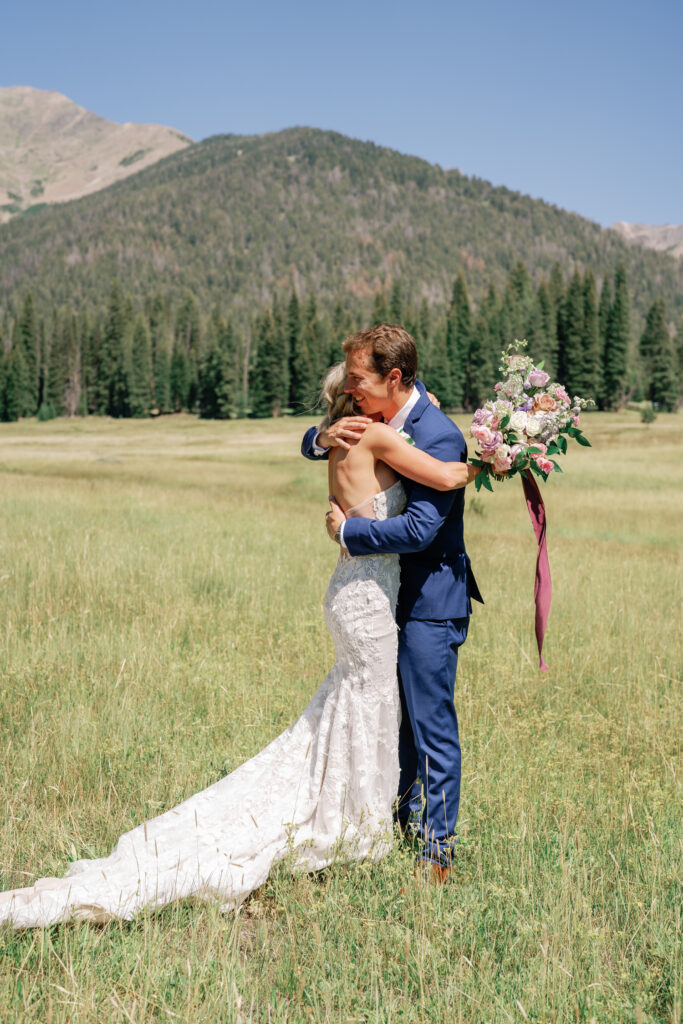 First Look with Groom at Galena Lodge in Sun Valley