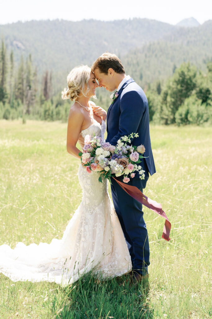 A Bride and Groom sharing a moment at Sun Valley's Galena Lodge in Ketchum