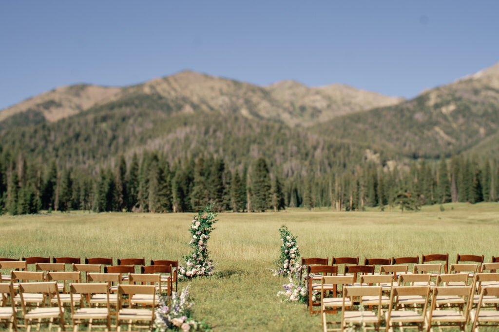 Half floral arch by Rust and Thistle at Galena Lodge Sun Valley