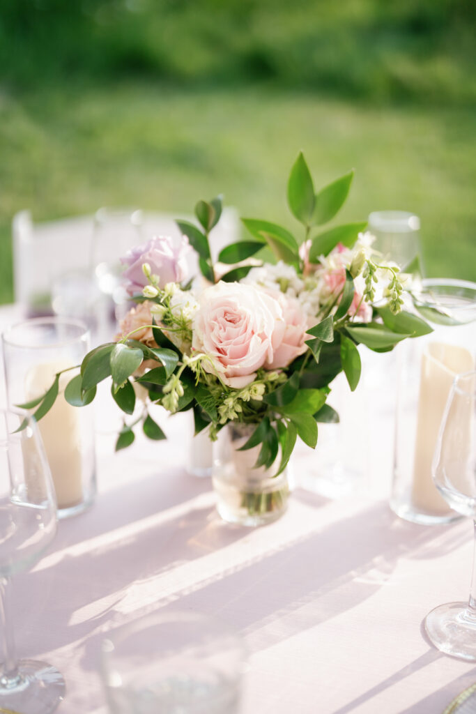 A table Centerpiece with florals by Rust and Thistle