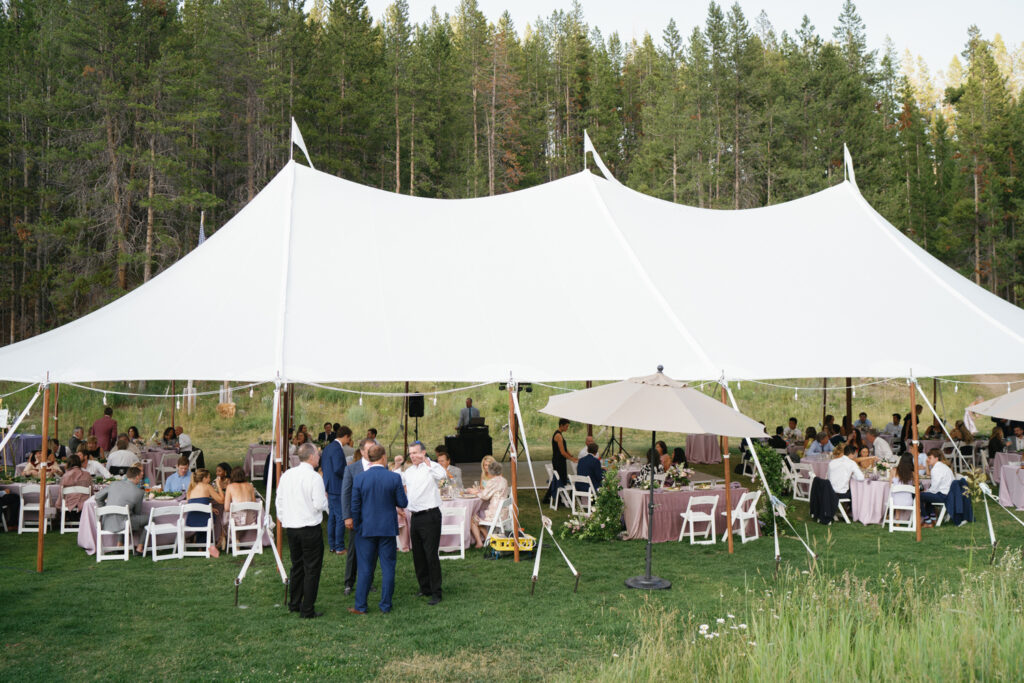 A tent set up for this Sun Valley Wedding at Galena Lodge in Ketchum