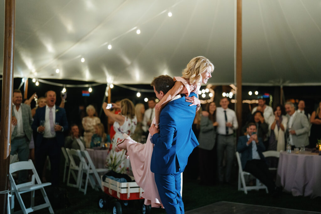 Mother and Son dance in Sun Valley's galena Lodge