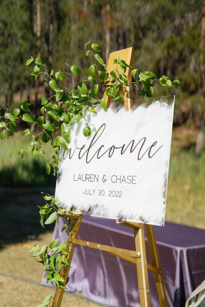 A Welcome sign with planner Little Bird Events Boise for this Sun Valley Wedding